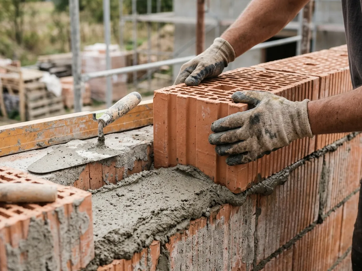 Murowanie ściany z bloczków ceramicznych na budowie domu